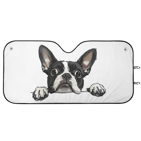 Peekaboo Boston Terrier Dog Car Sunshade - White