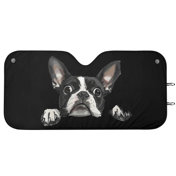 Peekaboo Boston Terrier Dog Car Sunshade - Black