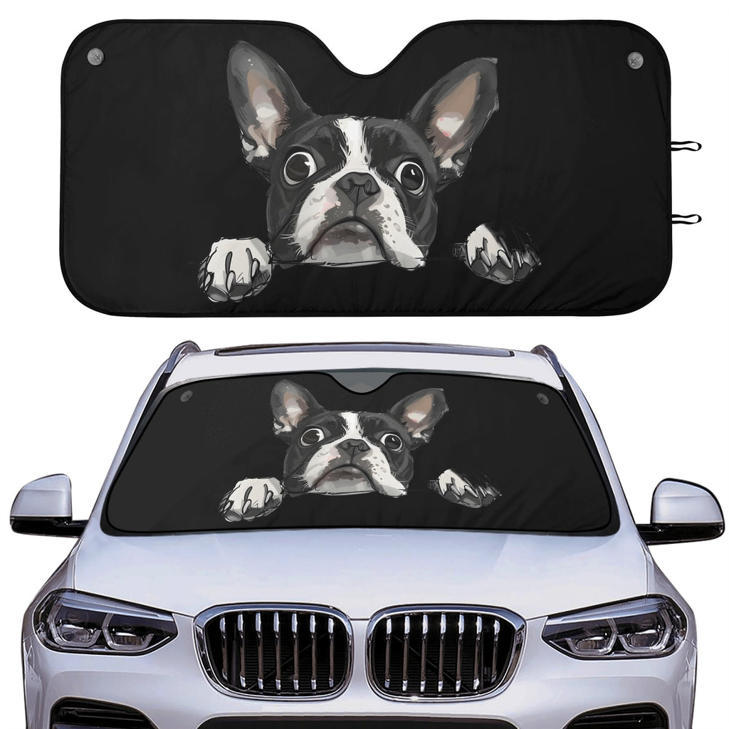 Peekaboo Boston Terrier Dog Car Sunshade - Black