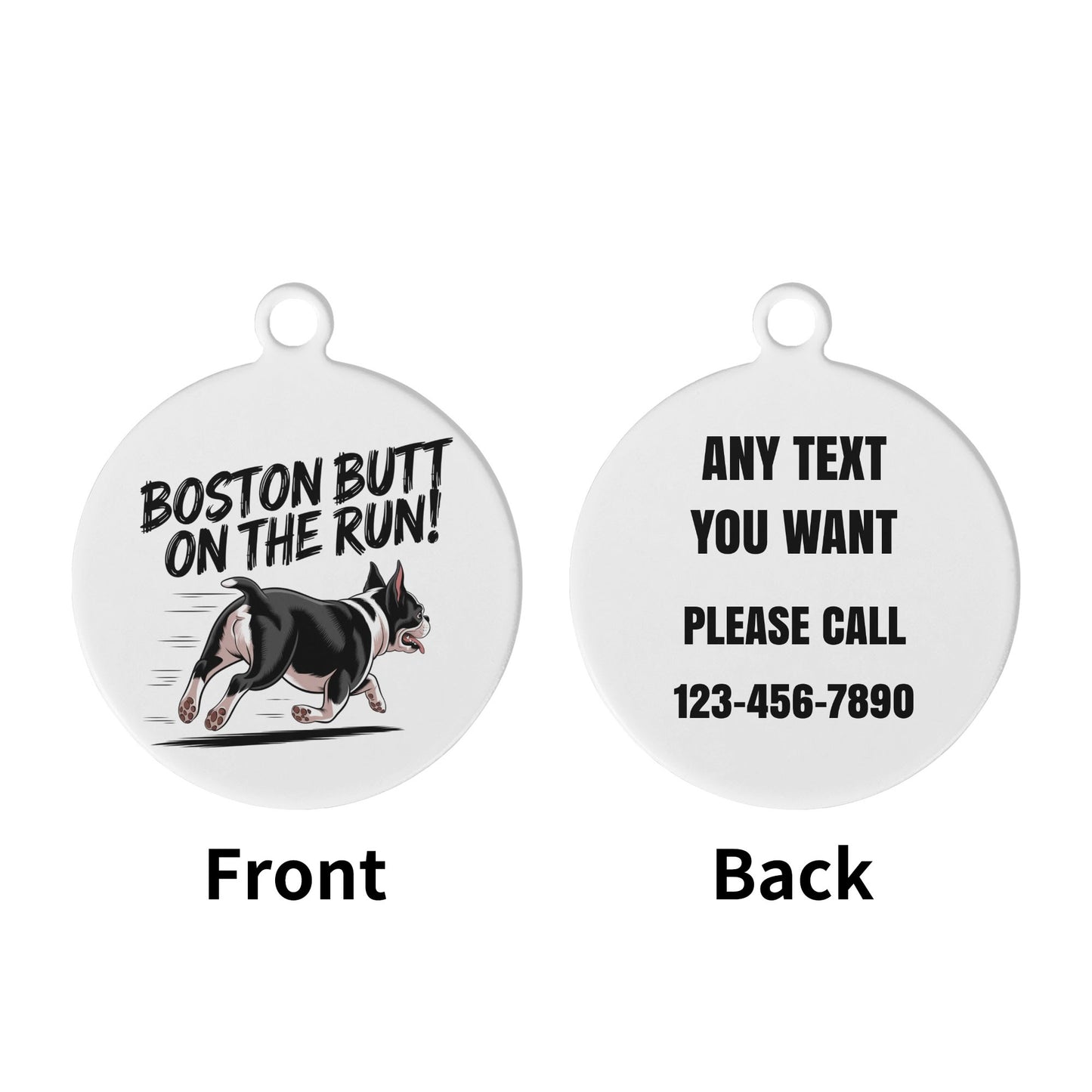 Boston Butt On the Run Laser Metal Alloy Dog ID Tag