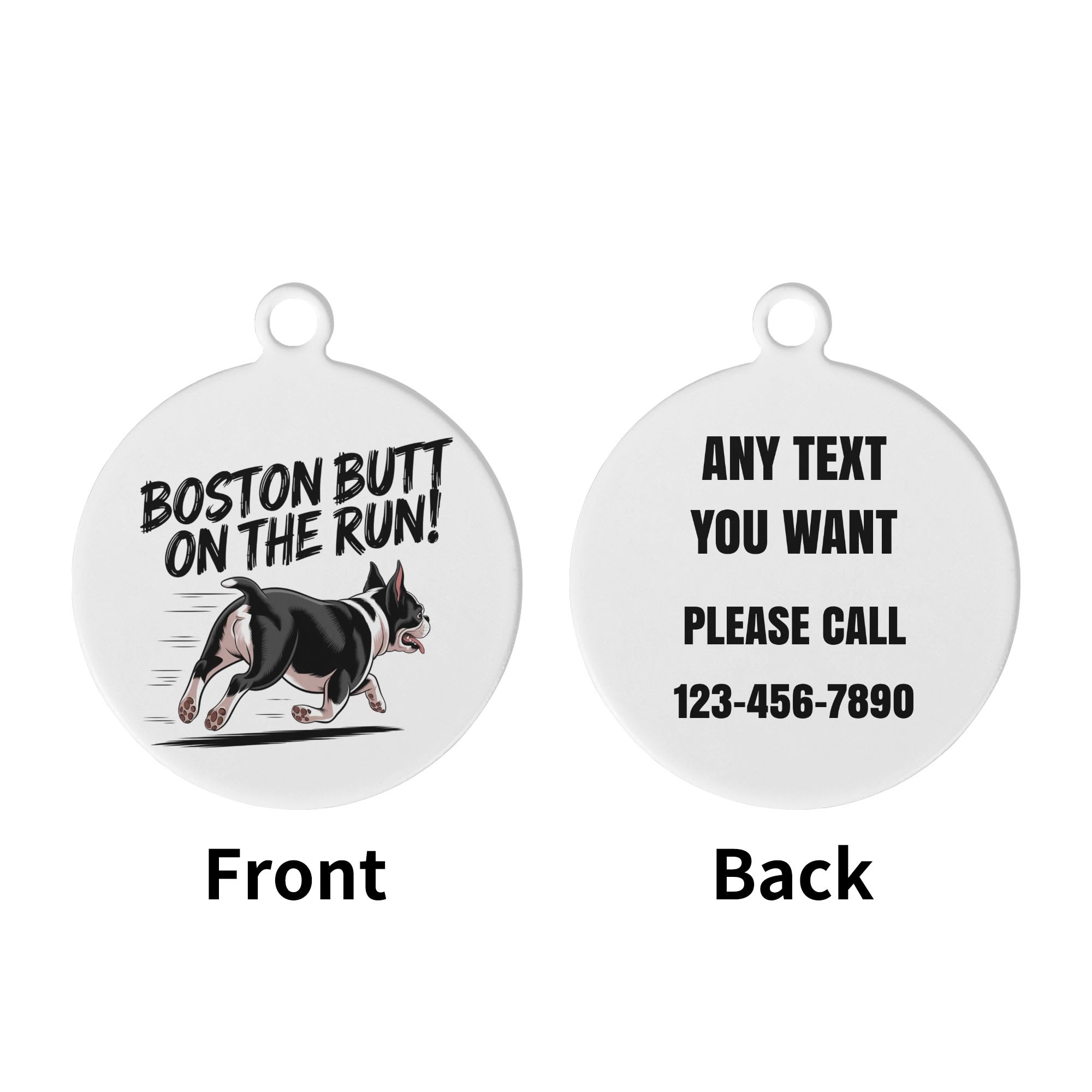 Boston Butt On the Run Laser Metal Alloy Dog ID Tag