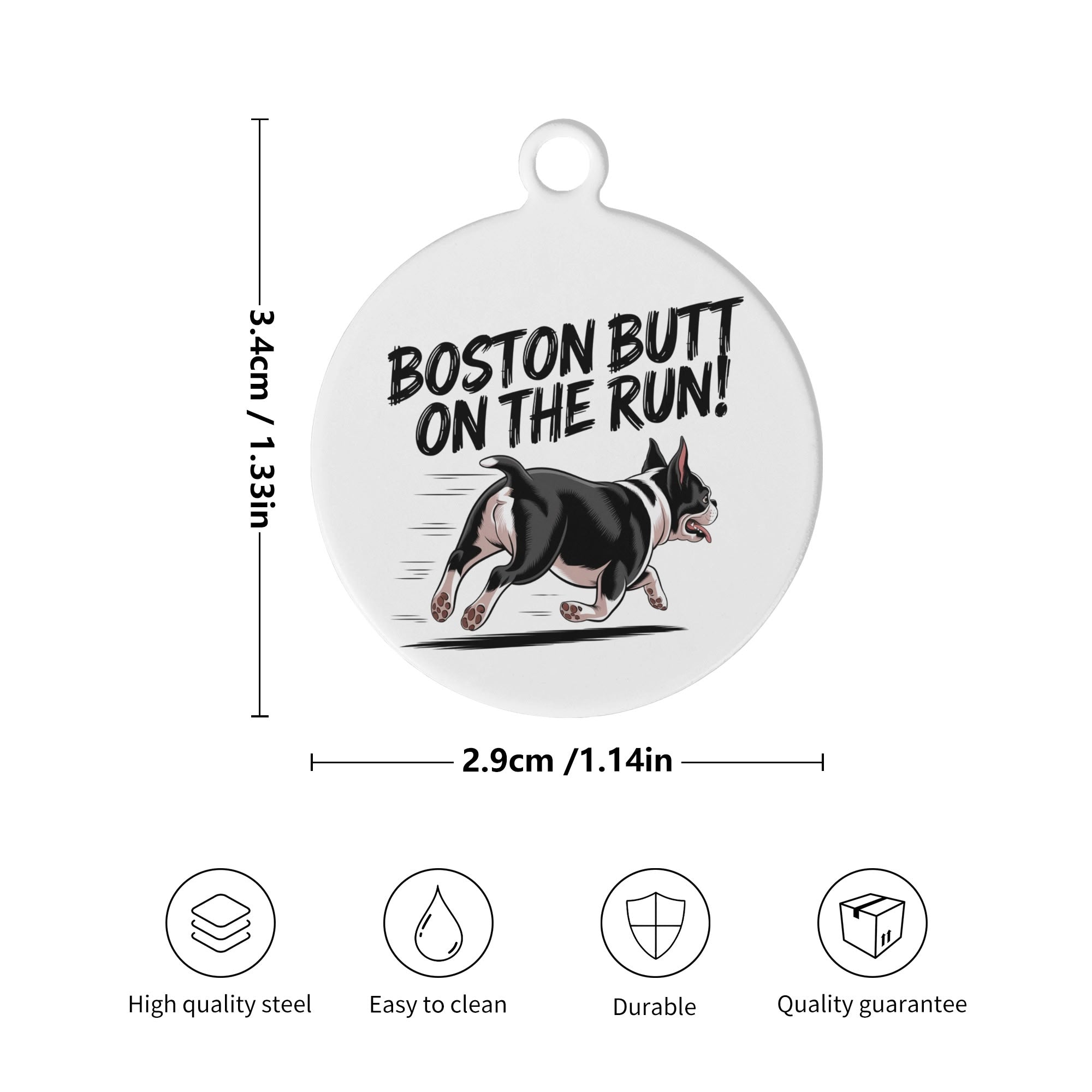 Boston Butt On the Run Laser Metal Alloy Dog ID Tag