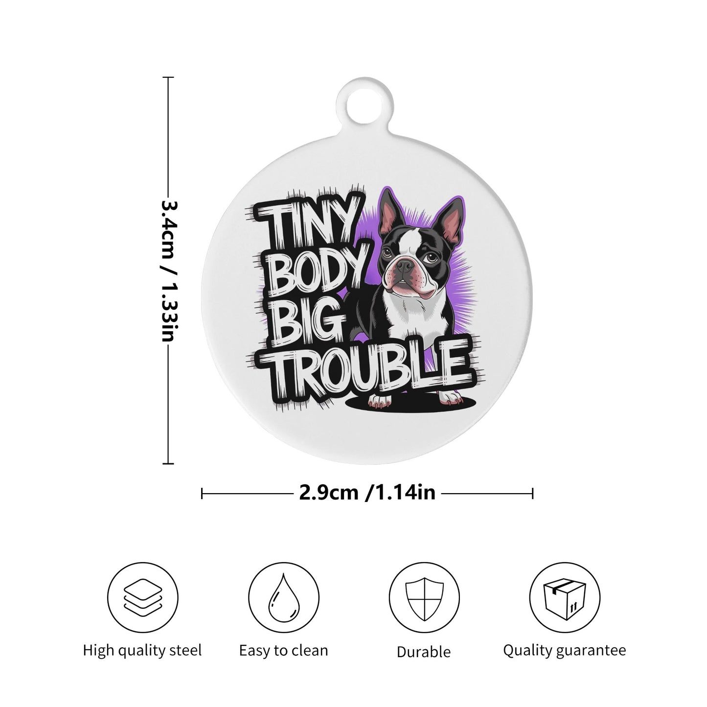 Tiny Body Big Trouble Laser Metal Alloy Dog ID Tag