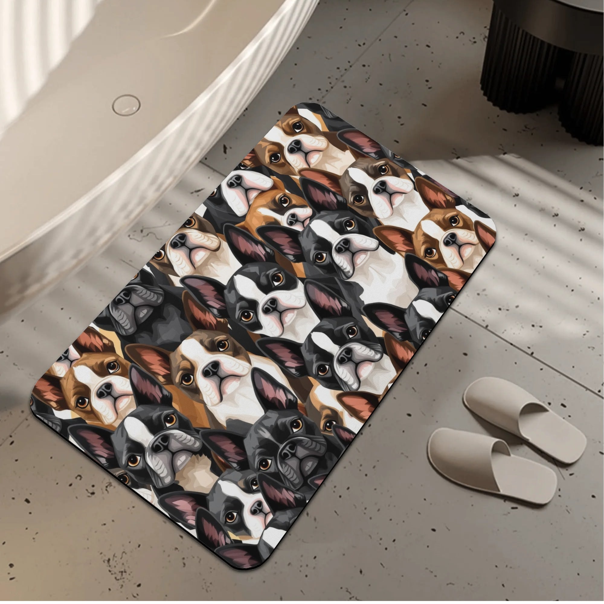 Boston Terrier Dogs Crowd Diatomaceous Bath Mat Fast Drying Foot Pad