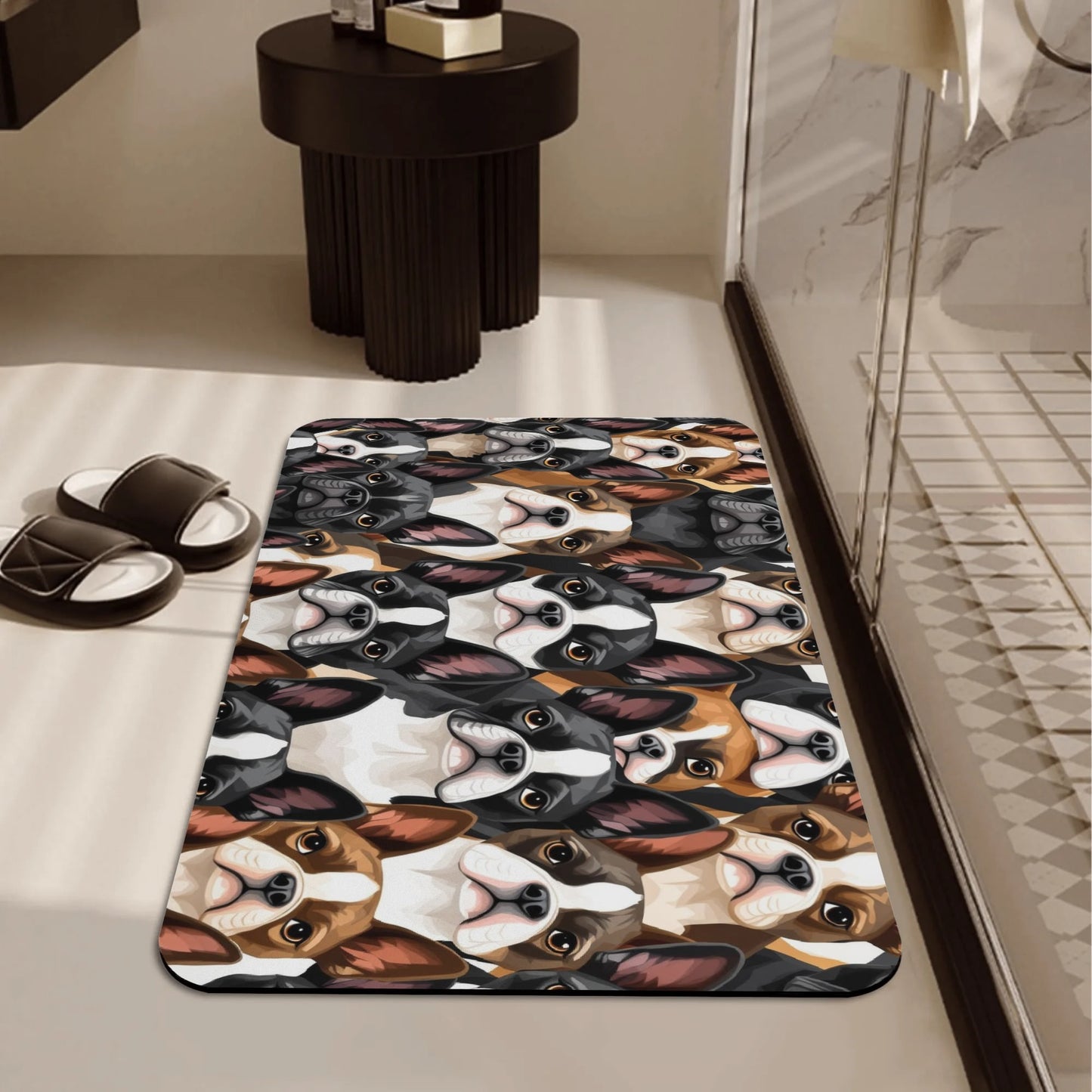 Boston Terrier Dogs Crowd Diatomaceous Bath Mat Fast Drying Foot Pad