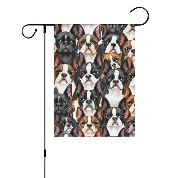 Boston Terrier Dogs Crowd Garden Flag Banner 12.5 x18 In