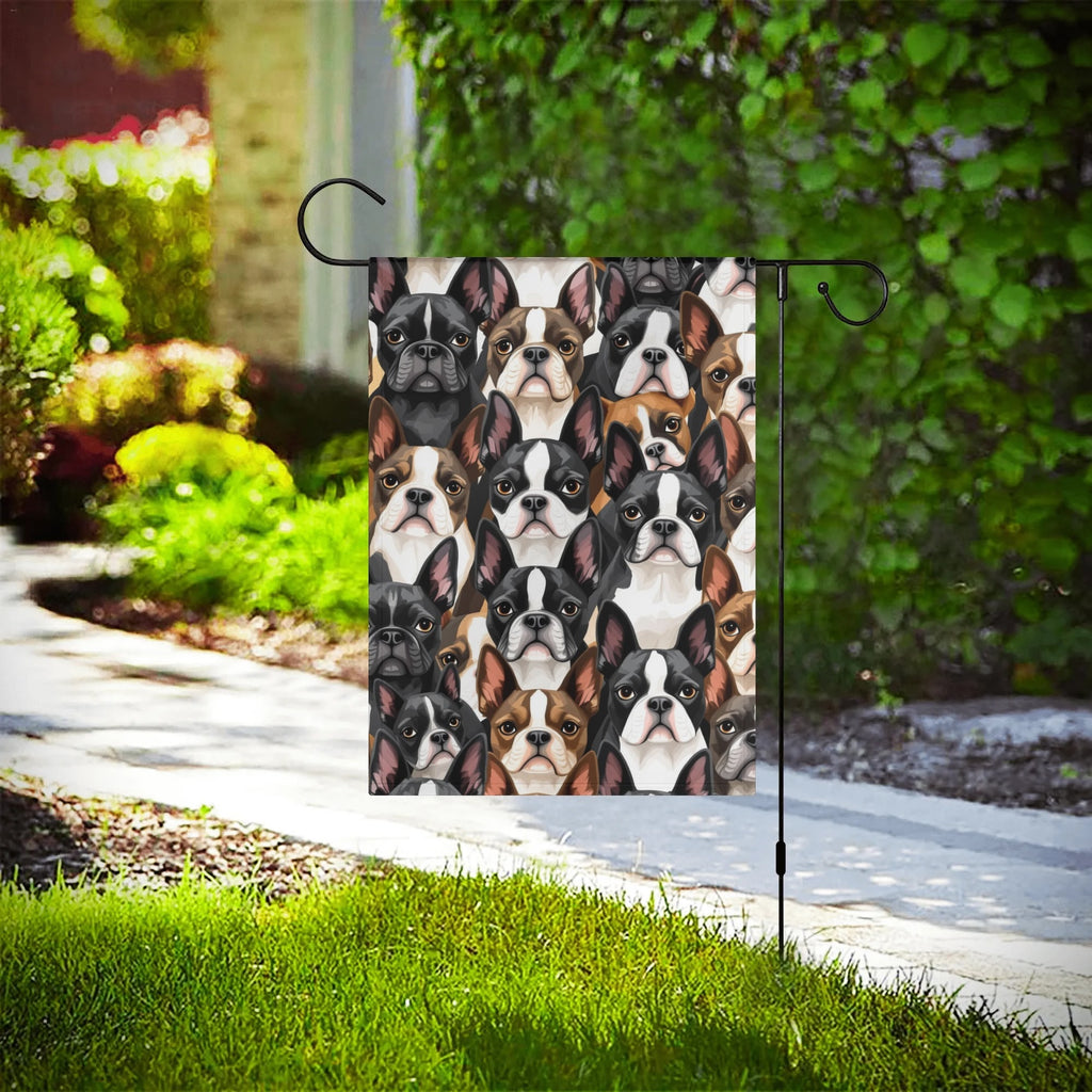 Boston Terrier Dogs Crowd Garden Flag Banner 12.5 x18 In