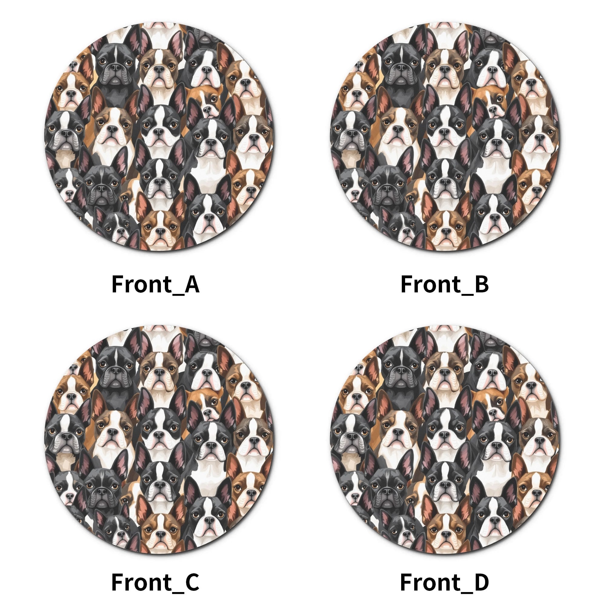 Boston Terrier Dogs Crowd Wood Coaster (4 Pcs)