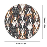 Boston Terrier Dogs Crowd Wood Coaster (4 Pcs)