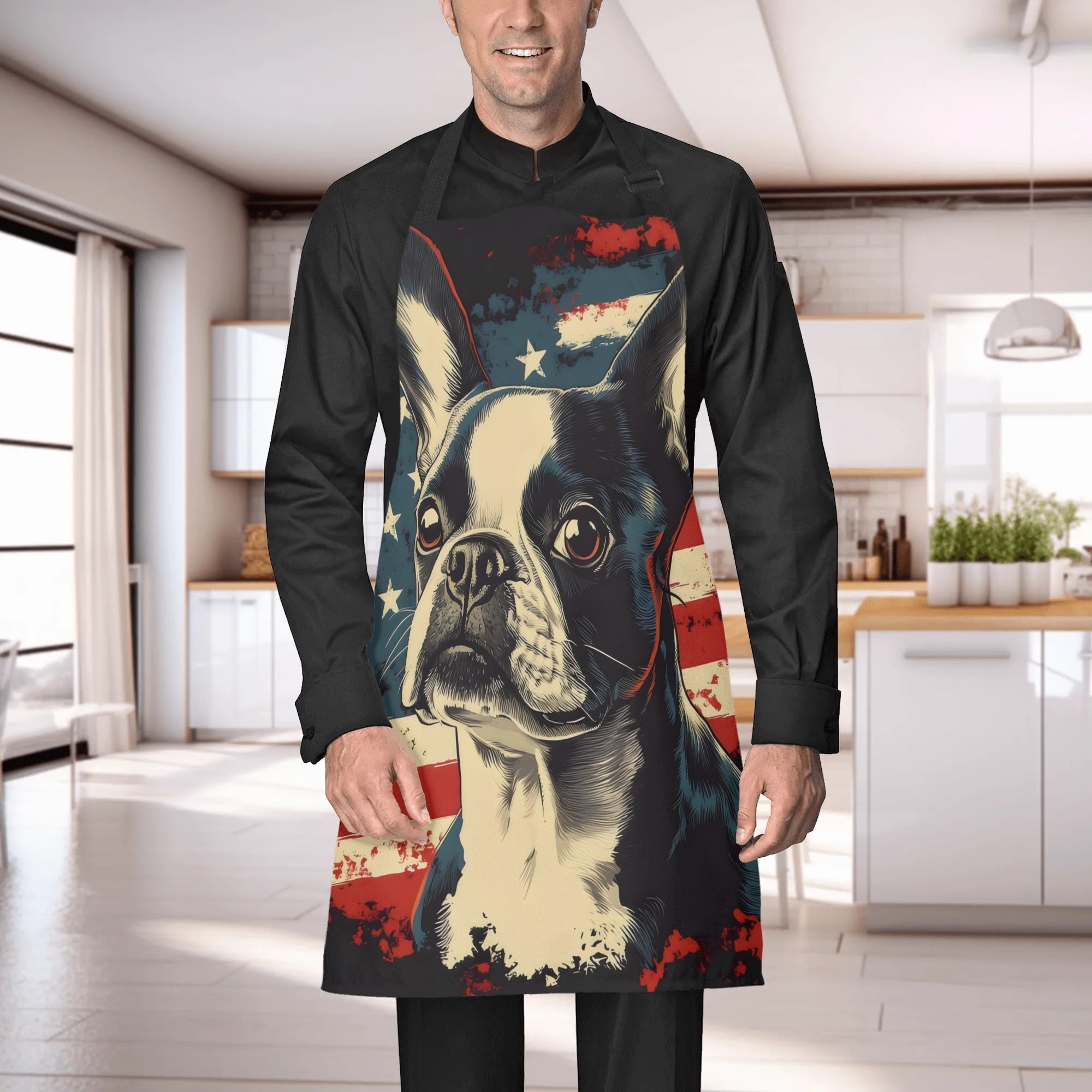 USA Flag United States Boston Terrier Dog Apron
