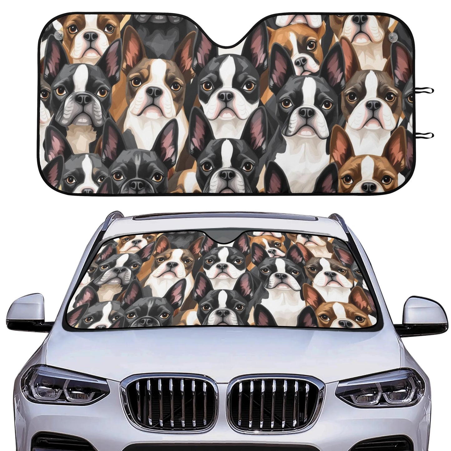 Boston Terrier Dogs Crowd Car Sunshade