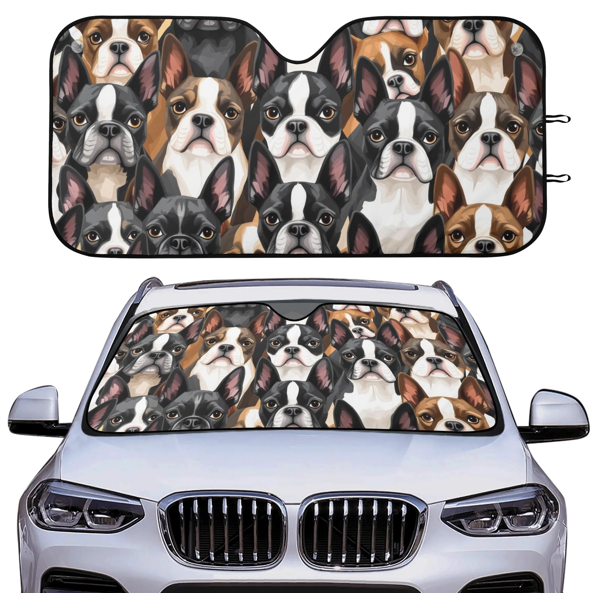 Boston Terrier Dogs Crowd Car Sunshade