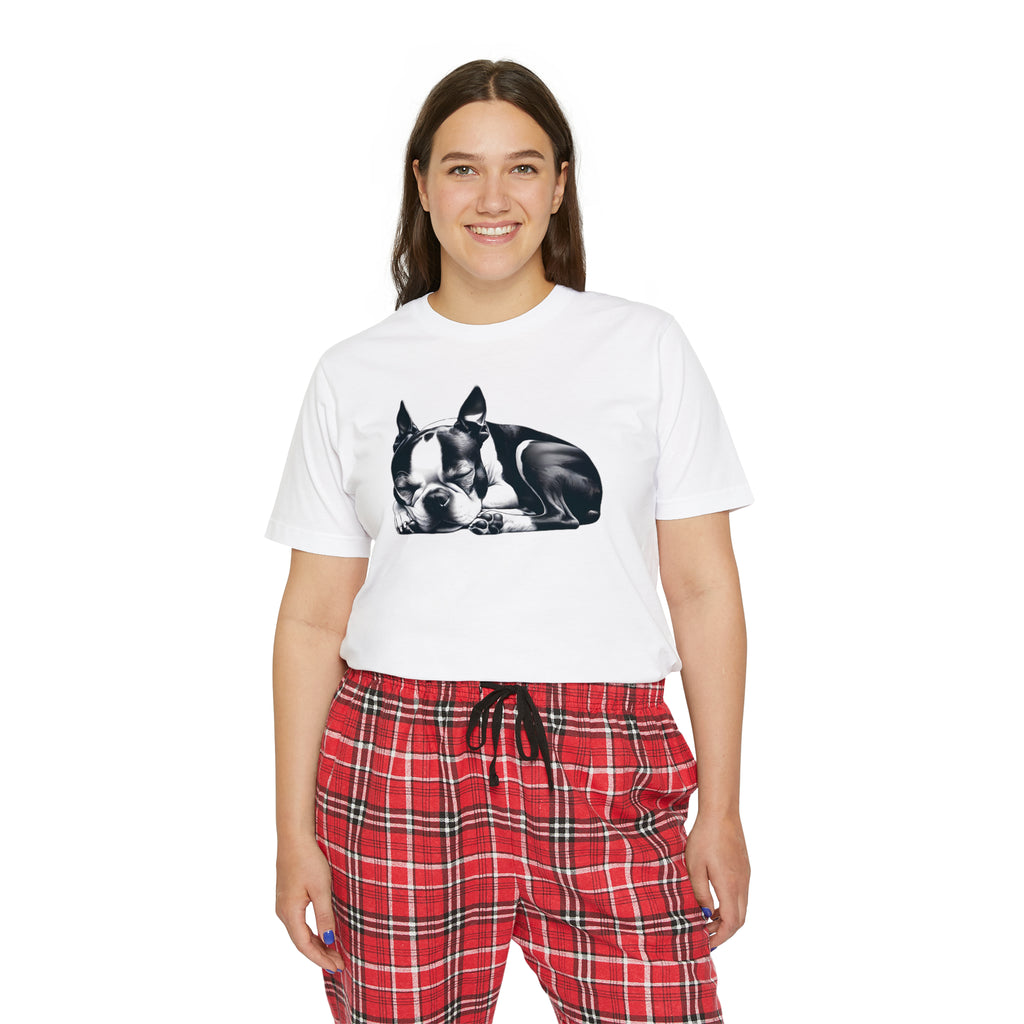 Sleeping Boston Terrier Women's Short Sleeve Pajama Set