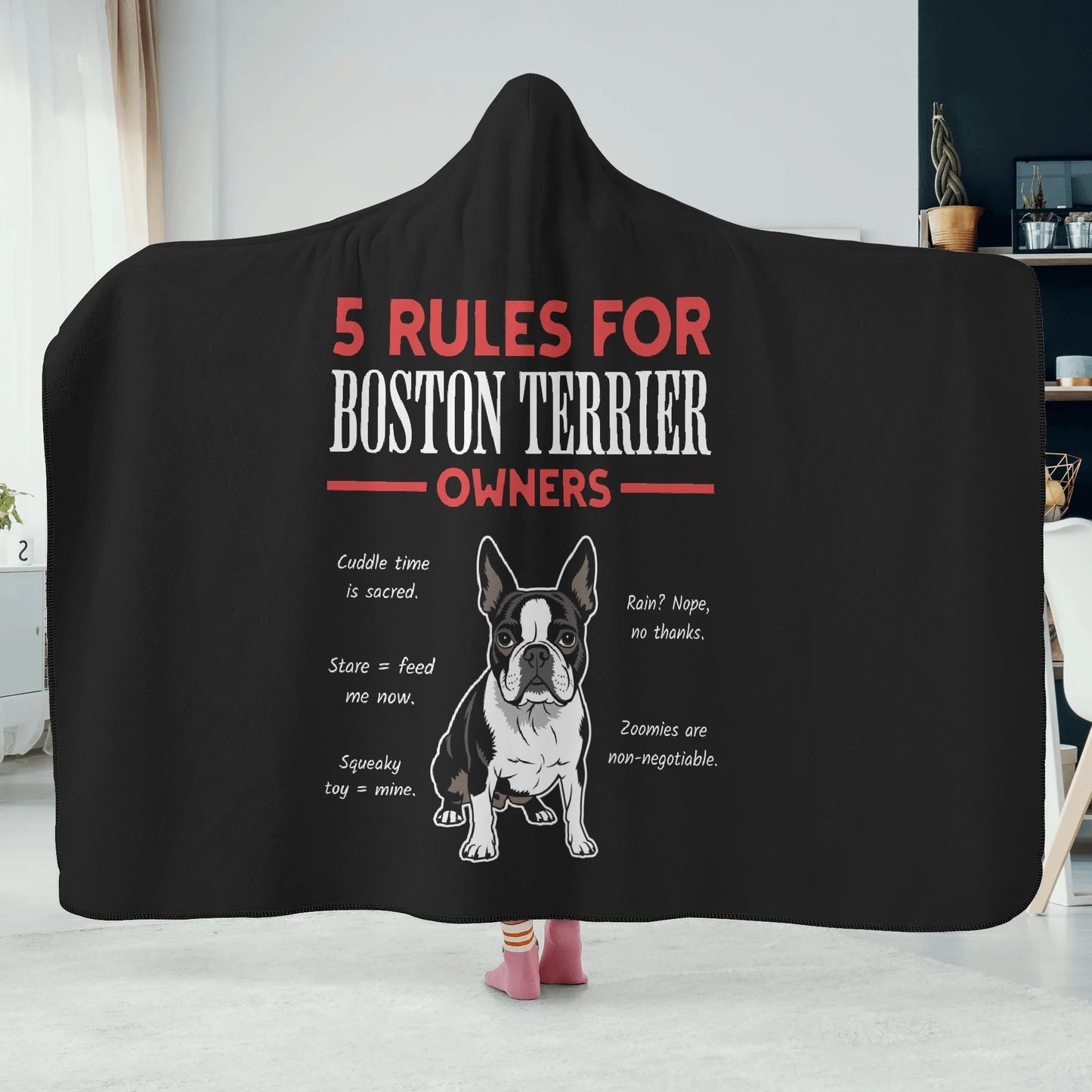 5 Rules For Boston Terrier Owners Hooded Blanket for Adult or Kids