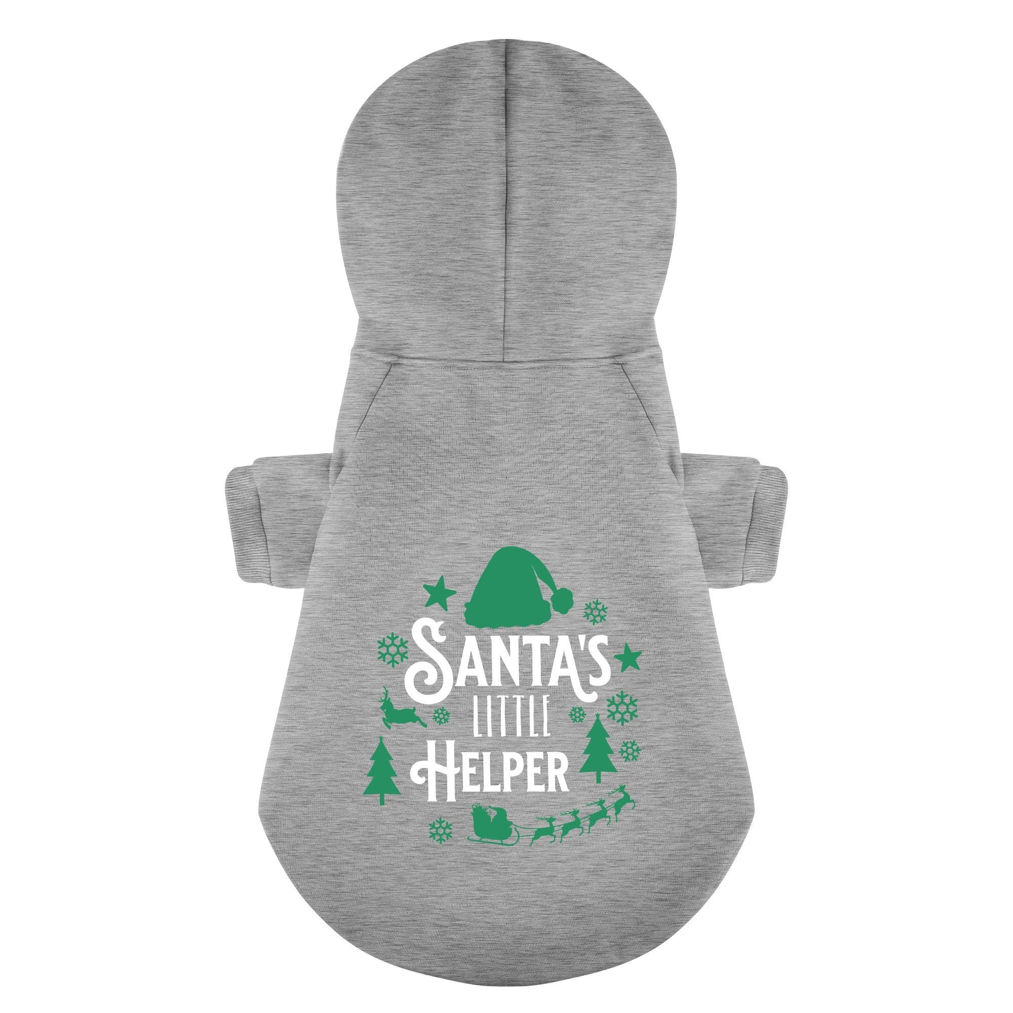 Santas Little Helper 100% Cotton Dog Fleece Hoodie . Gray