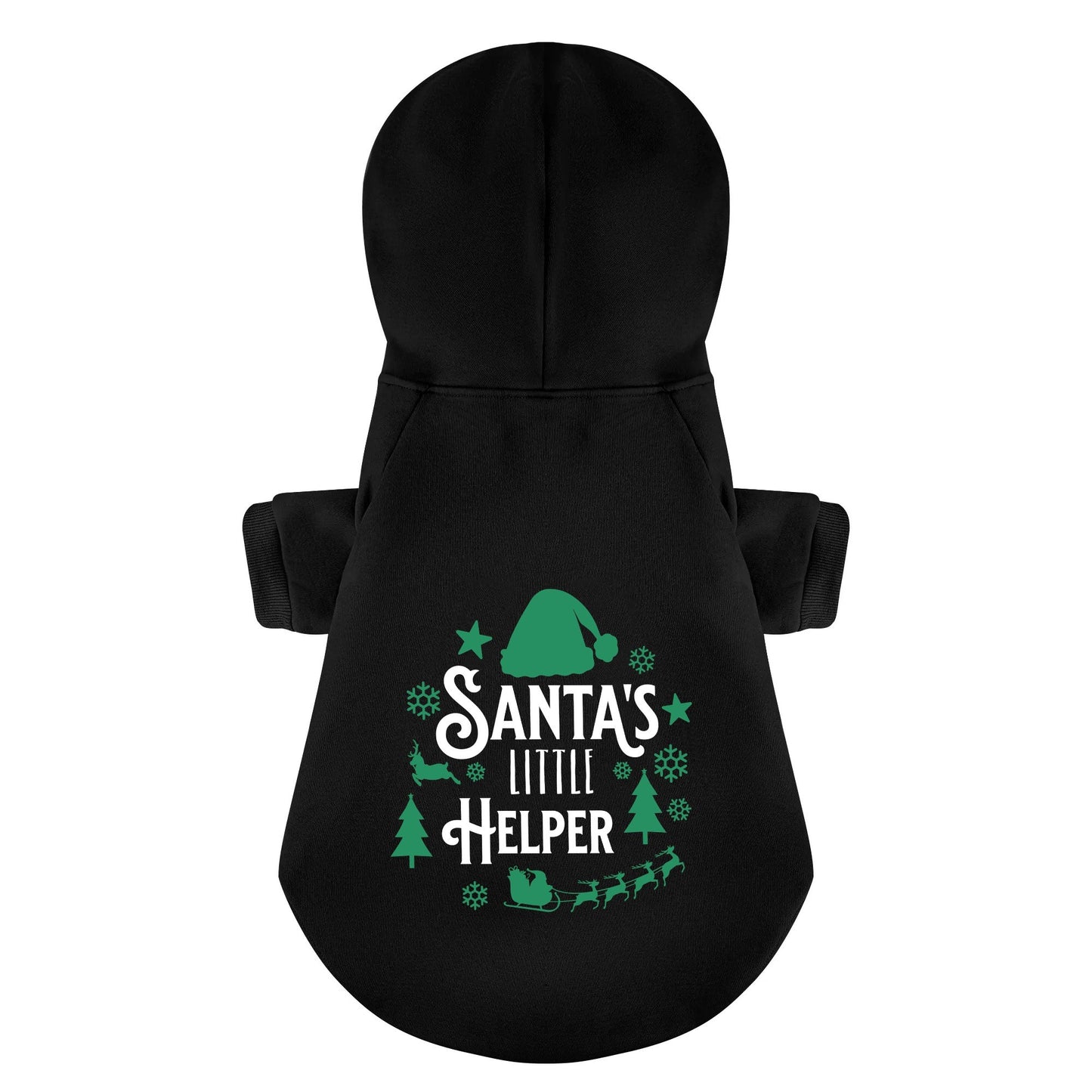 Santas Little Helper 100% Cotton Dog Fleece Hoodie . Black