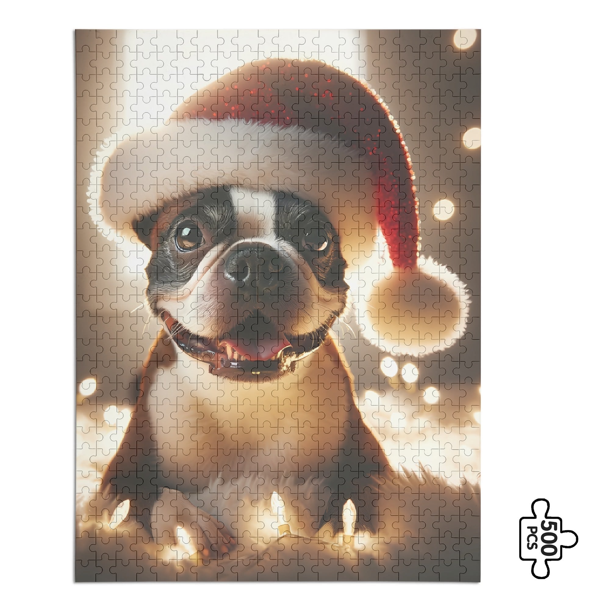 Festive Boston Terrier Wearing A Santa Hat Jigsaw Puzzle (500 Pcs) . Default Title