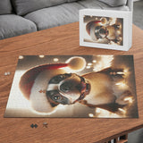 Festive Boston Terrier Wearing A Santa Hat Jigsaw Puzzle (500 Pcs) .