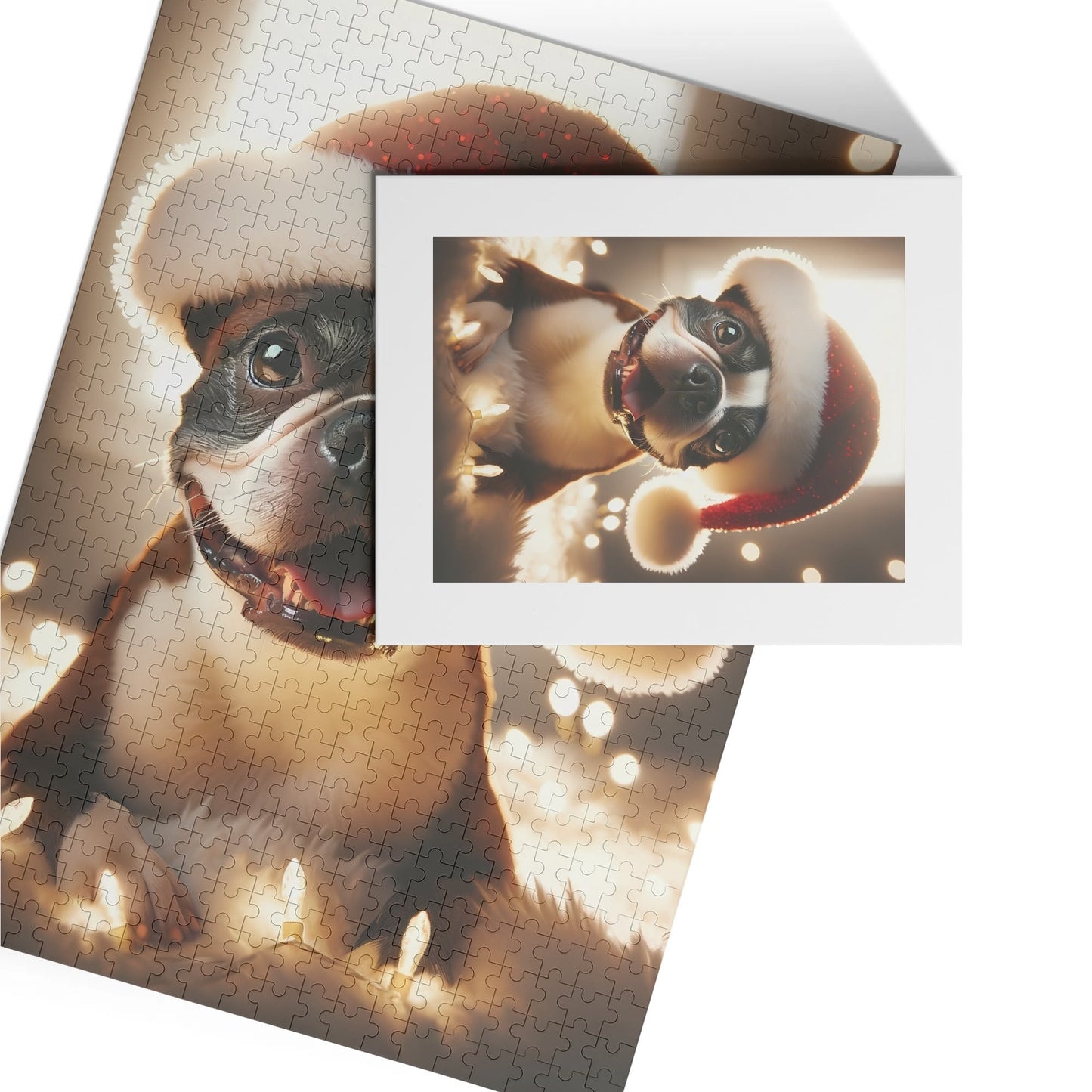 Festive Boston Terrier Wearing A Santa Hat Jigsaw Puzzle (500 Pcs) .