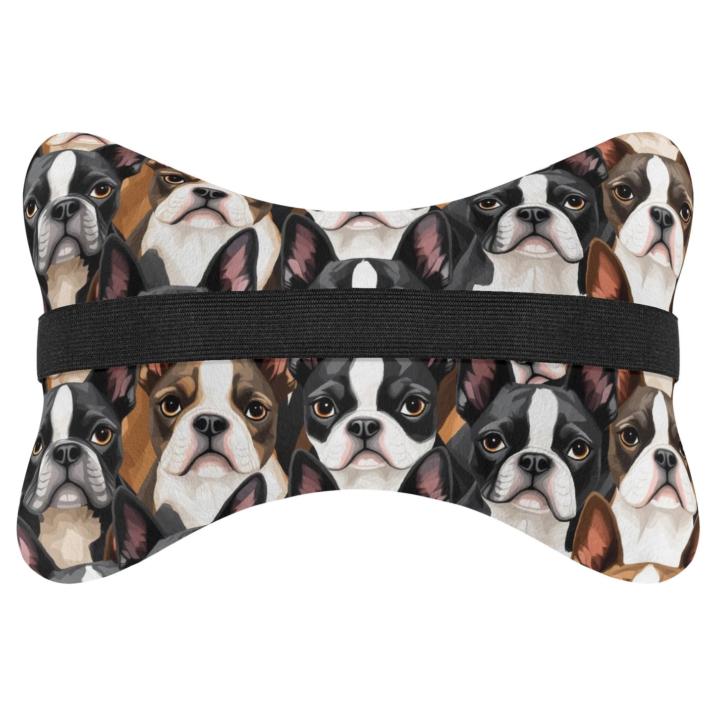 Boston Terrier Dogs Soft Car Headrest Pillow .