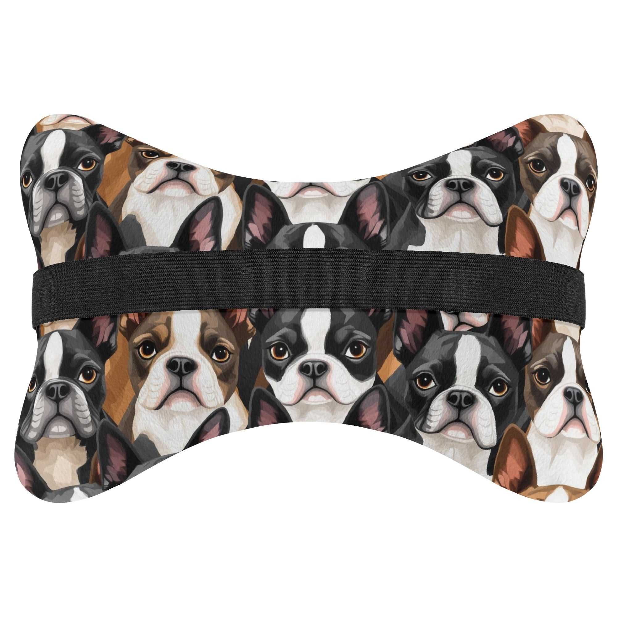 Boston Terrier Dogs Soft Car Headrest Pillow .