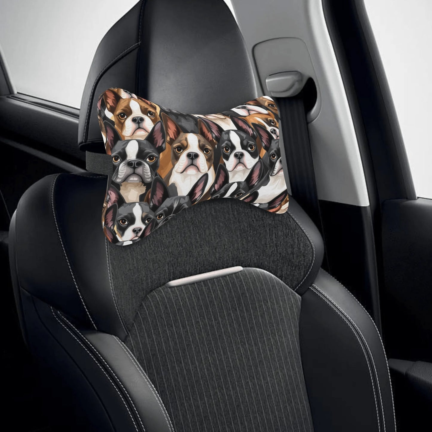 Boston Terrier Dogs Soft Car Headrest Pillow .