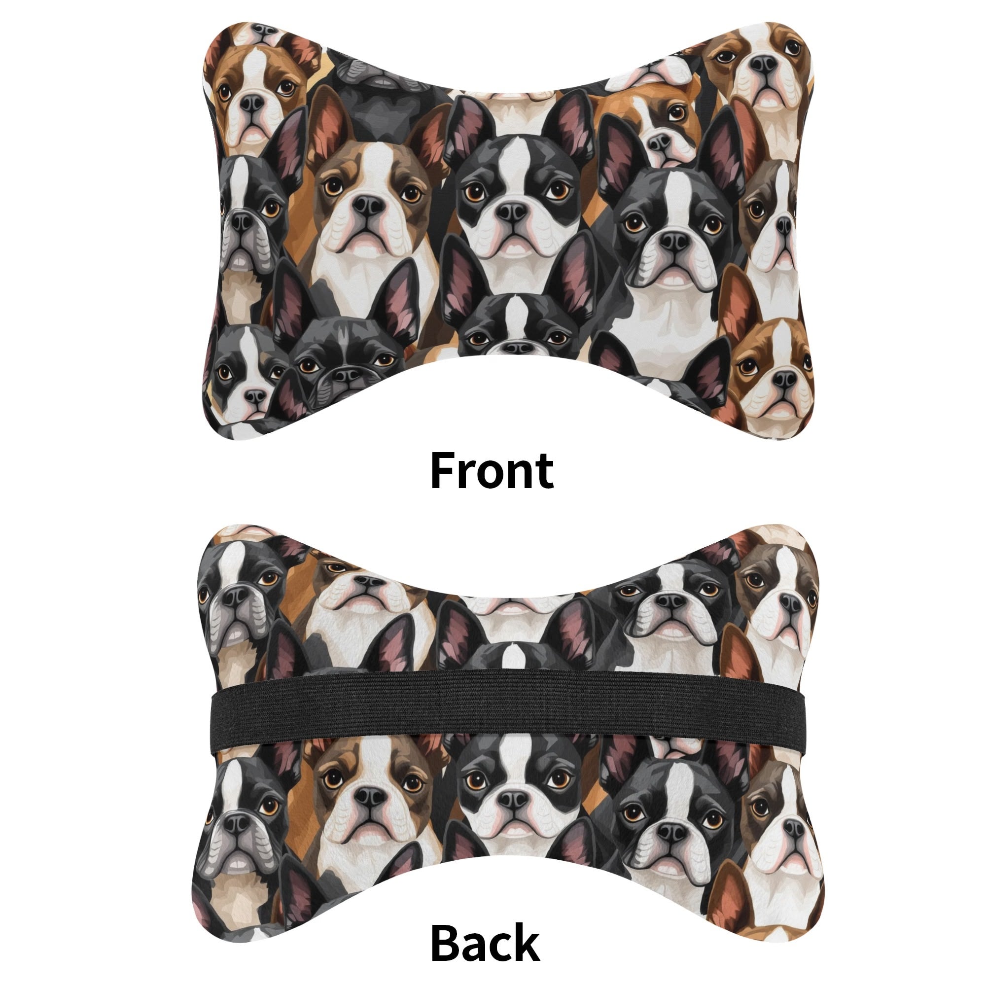 Boston Terrier Dogs Soft Car Headrest Pillow .