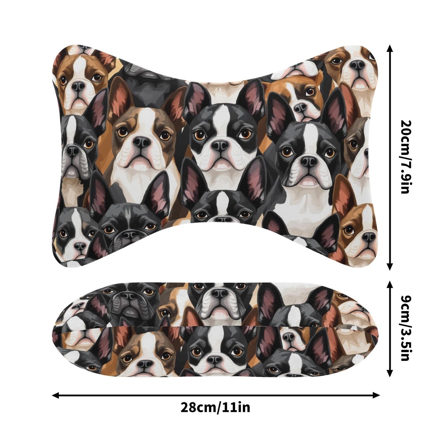 Boston Terrier Dogs Soft Car Headrest Pillow .