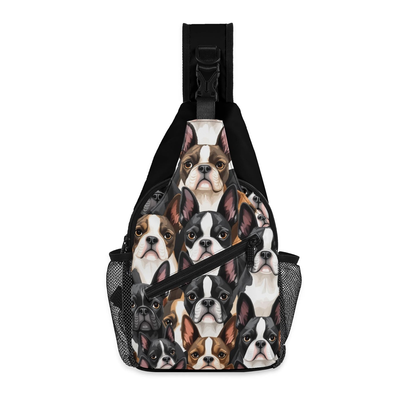 Boston Terrier Dogs Crowd Chest Crossbody Bag with Adjustable Strap . Default Title