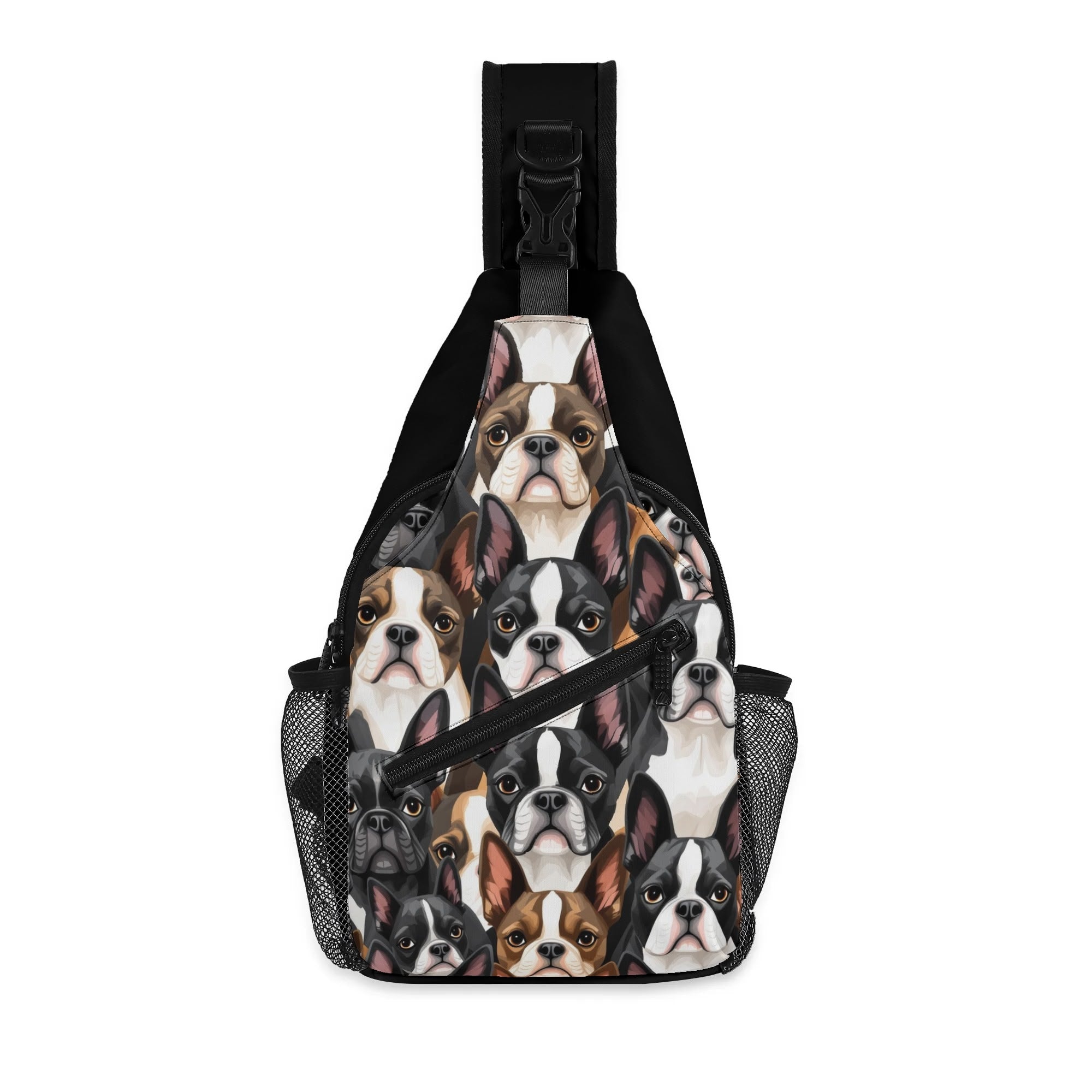 Boston Terrier Dogs Crowd Chest Crossbody Bag with Adjustable Strap . Default Title