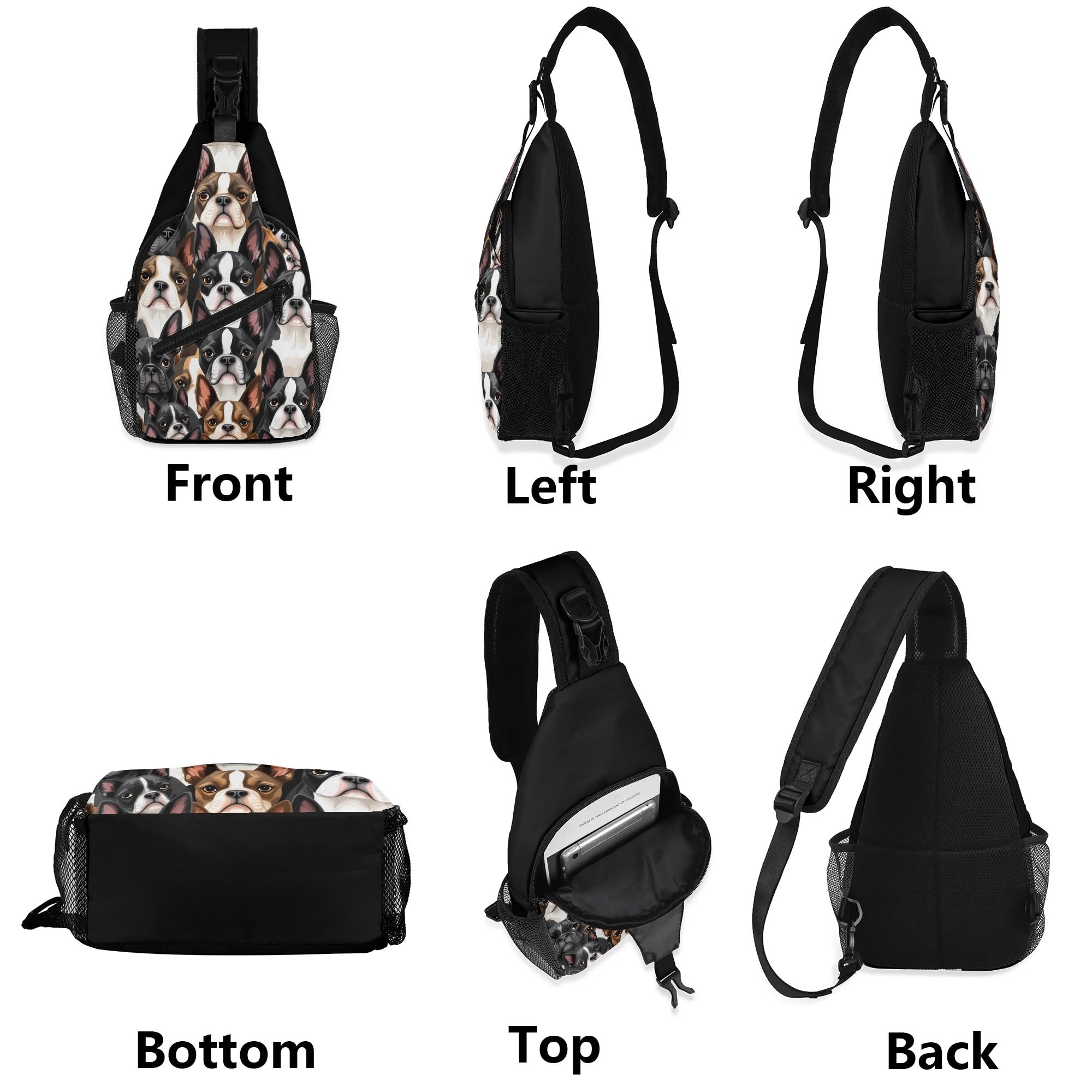 Boston Terrier Dogs Crowd Chest Crossbody Bag with Adjustable Strap .