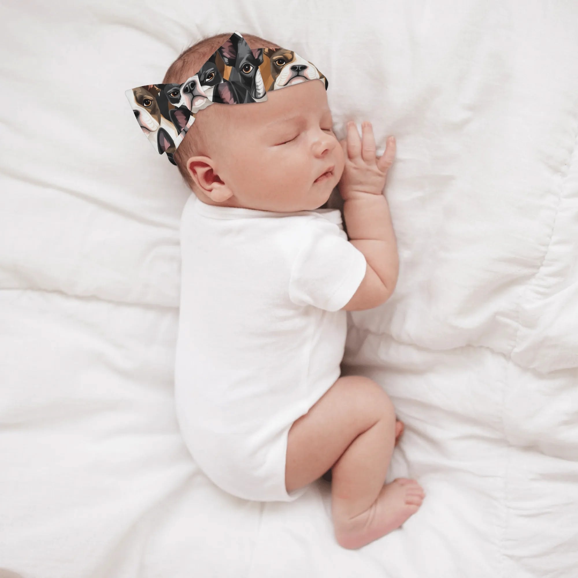 Boston Terrier Dogs Crowd Baby Newborn Set - Beanie and Hairband .