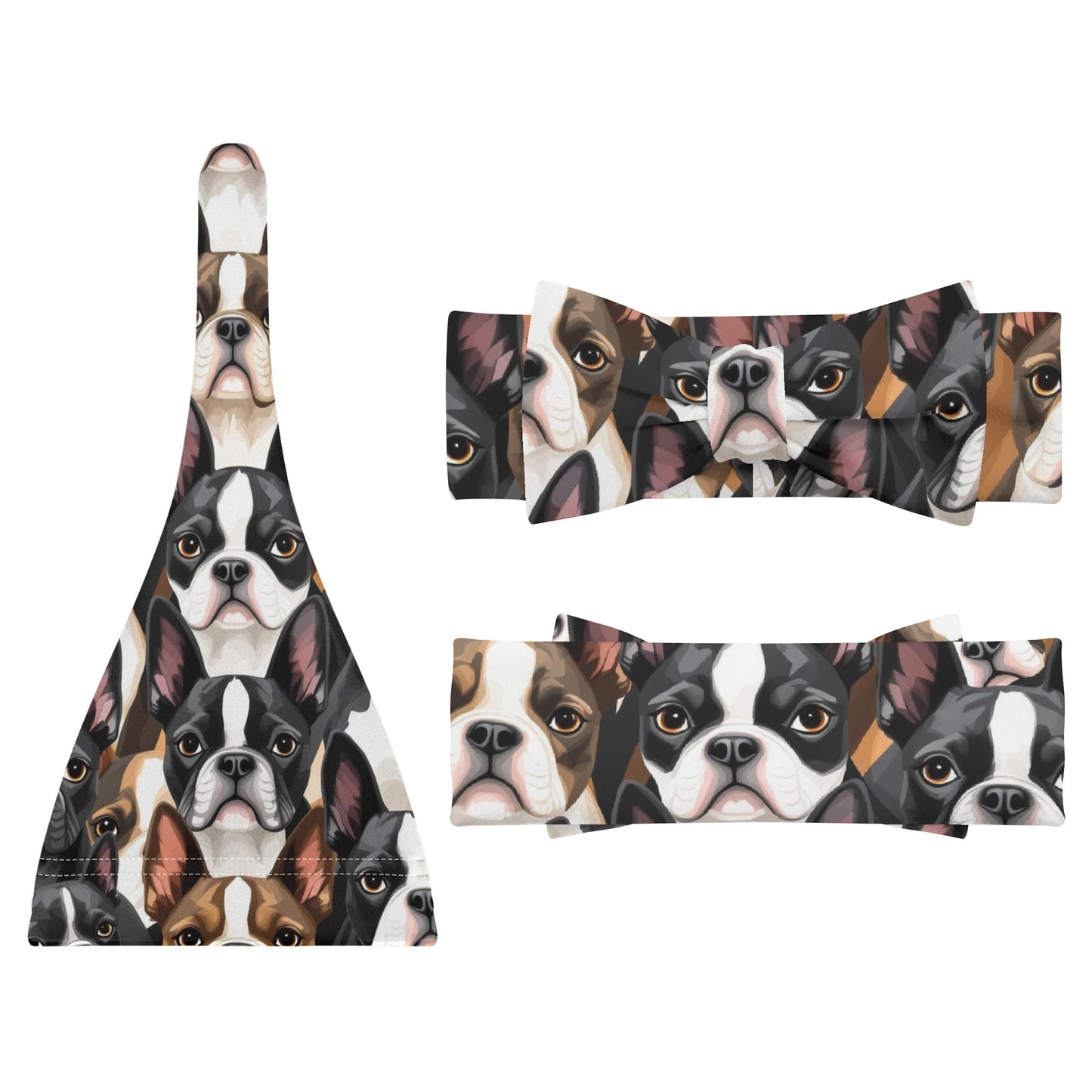 Boston Terrier Dogs Crowd Baby Newborn Set - Beanie and Hairband .