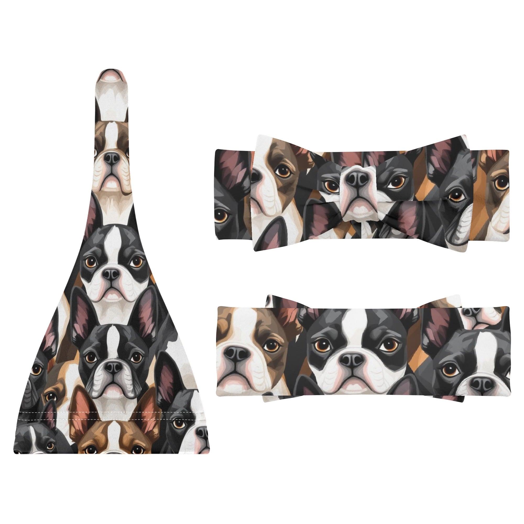 Boston Terrier Dogs Crowd Baby Newborn Set - Beanie and Hairband .