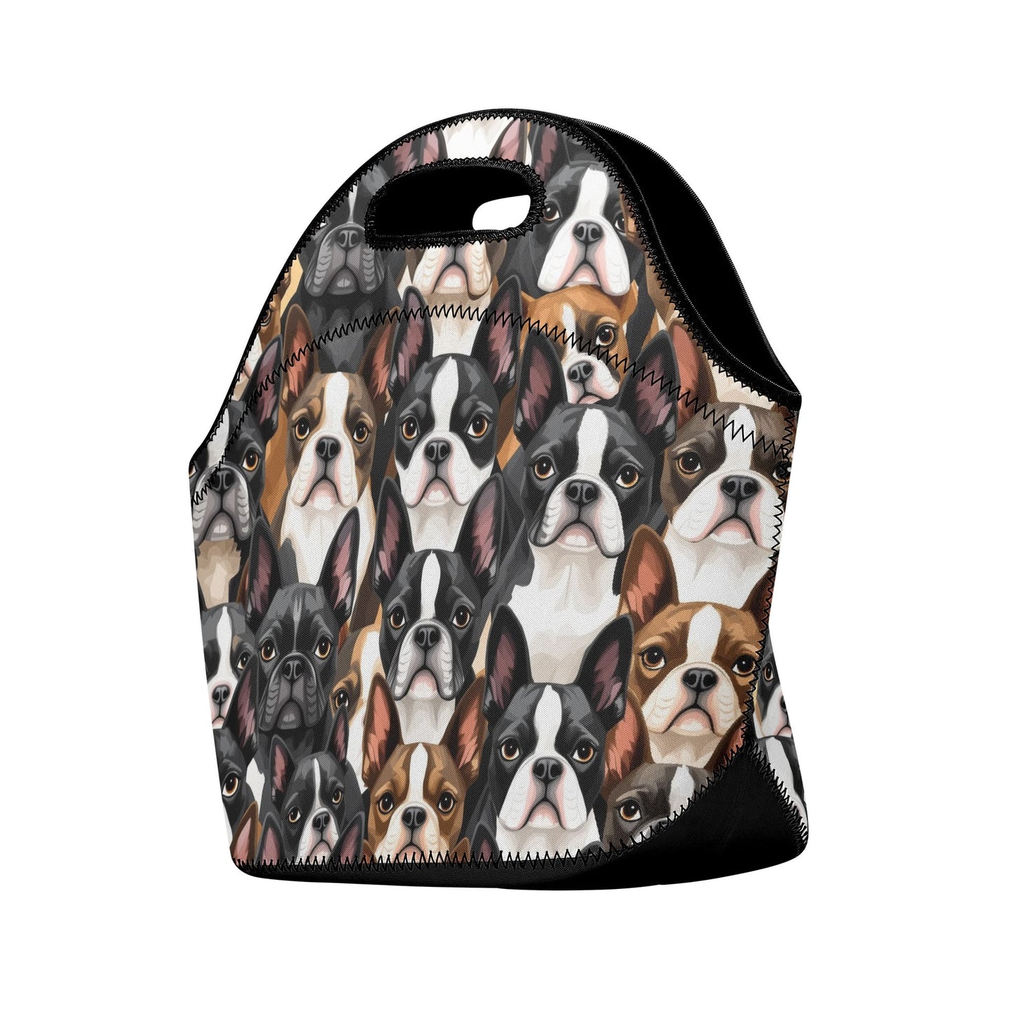 Boston Terrier Neoprene Lunch Bag – Reusable Insulated Dog Print Bag for Women & Kids .