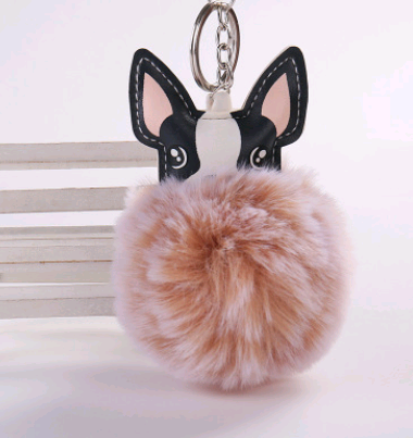 Boston Terrier Feather Puff Keyring