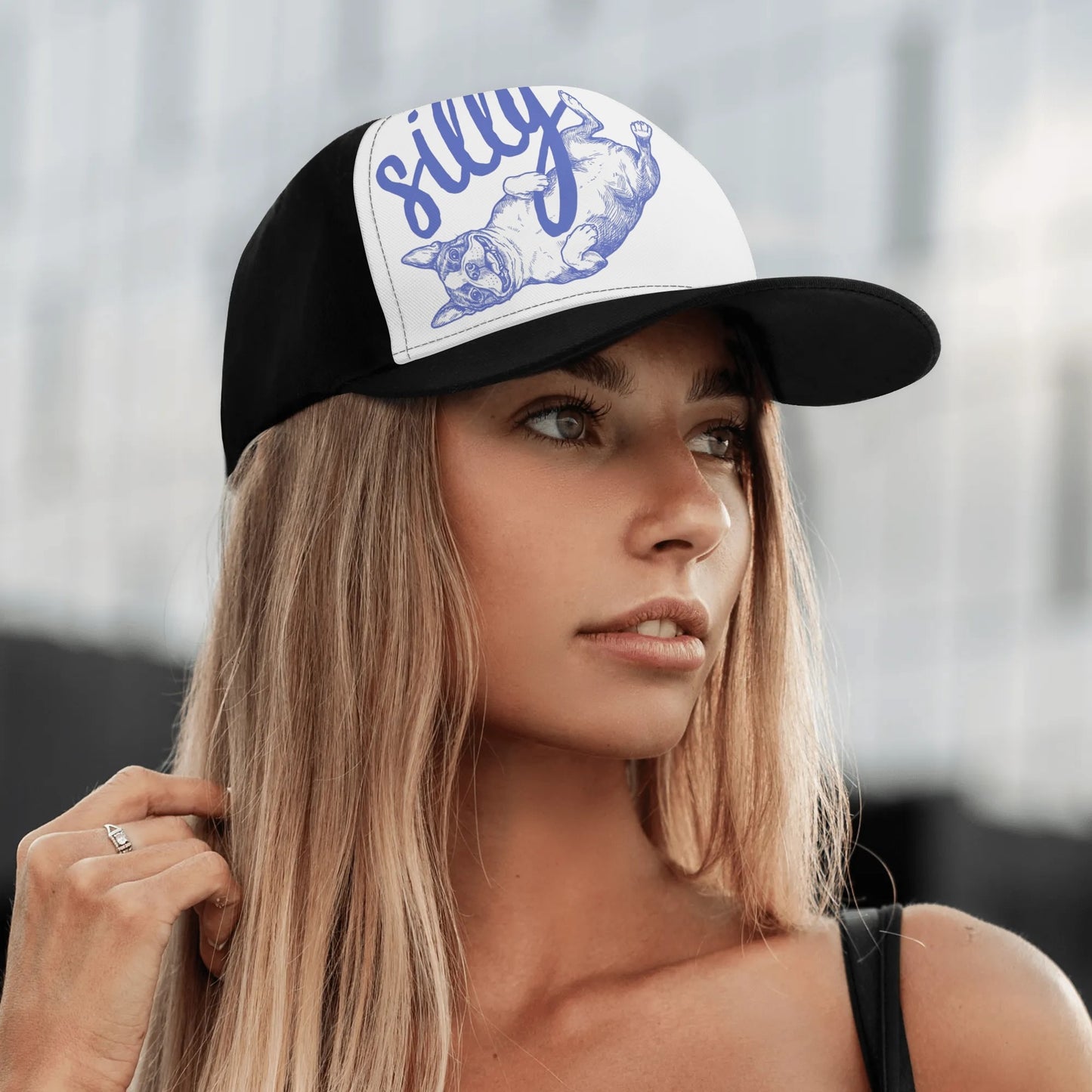 Silly Boston Terrier Dog Upside Down Baseball Cap .