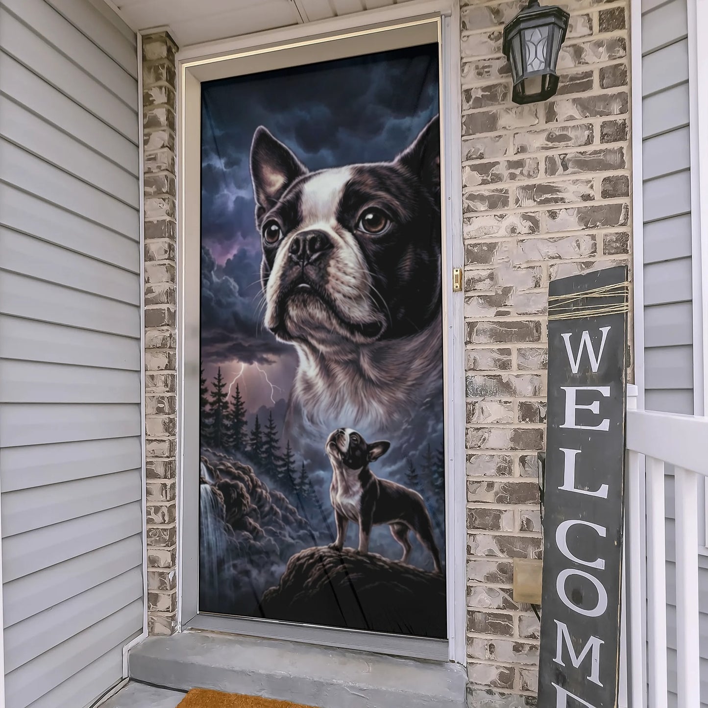 Storm Guardian – Majestic Boston Terrier Night Art Polyester Door Socks .