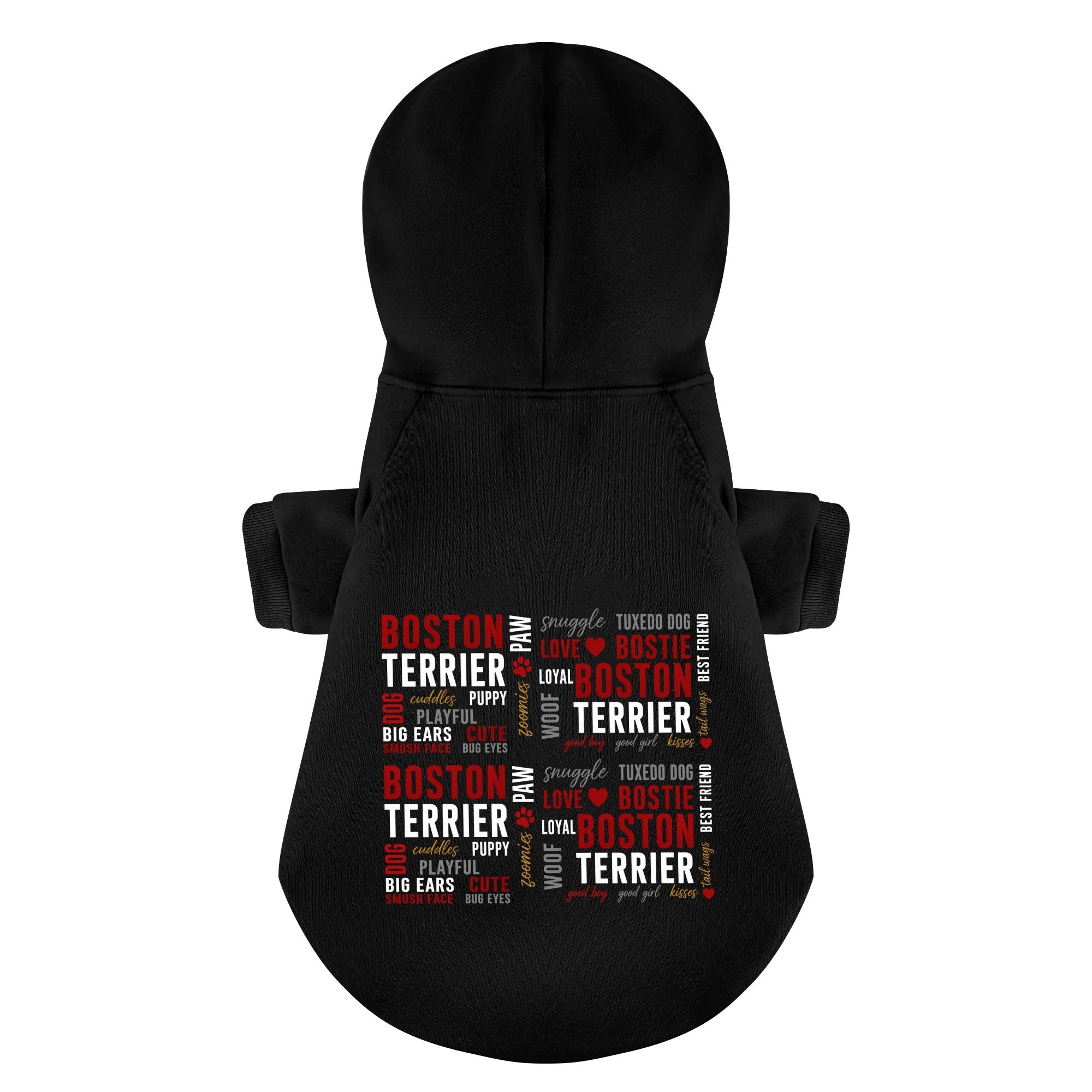 Boston Terrier Word Collage 100% Cotton Dog Fleece Hoodie – Dog Lover Typography Art .
