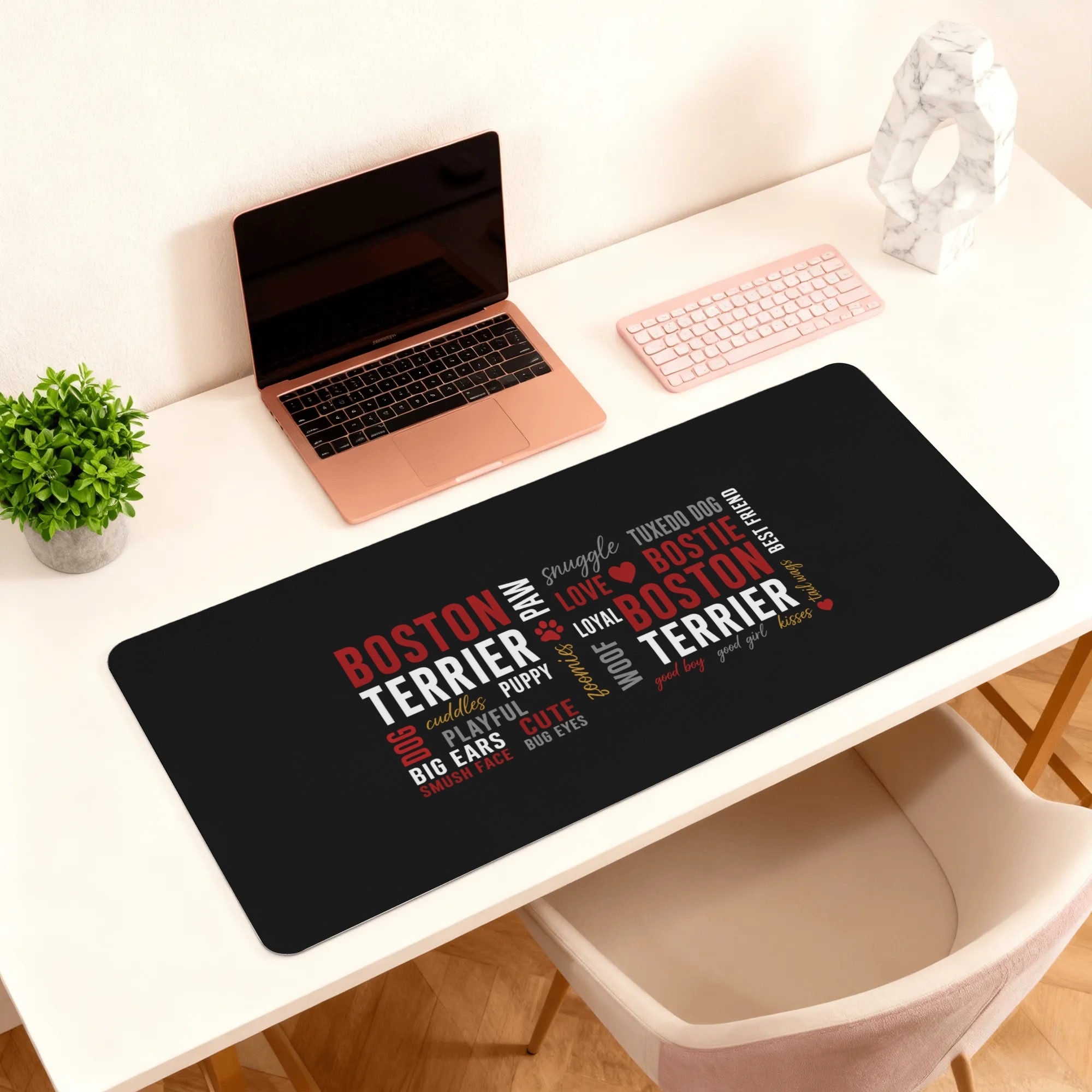 Boston Terrier Word Collage Smooth Desk Pad Gaming Mouse Pad – Dog Lover Typography Art .