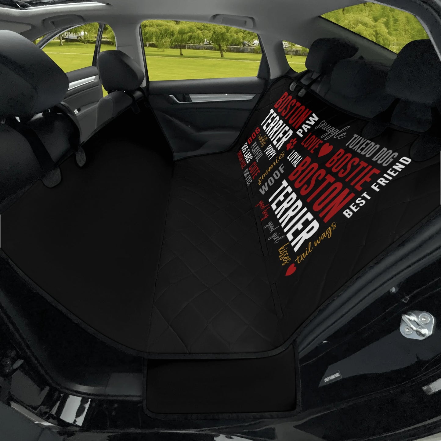 Boston Terrier Word Collage Car Pet Seat Cover – Dog Lover Typography Art .