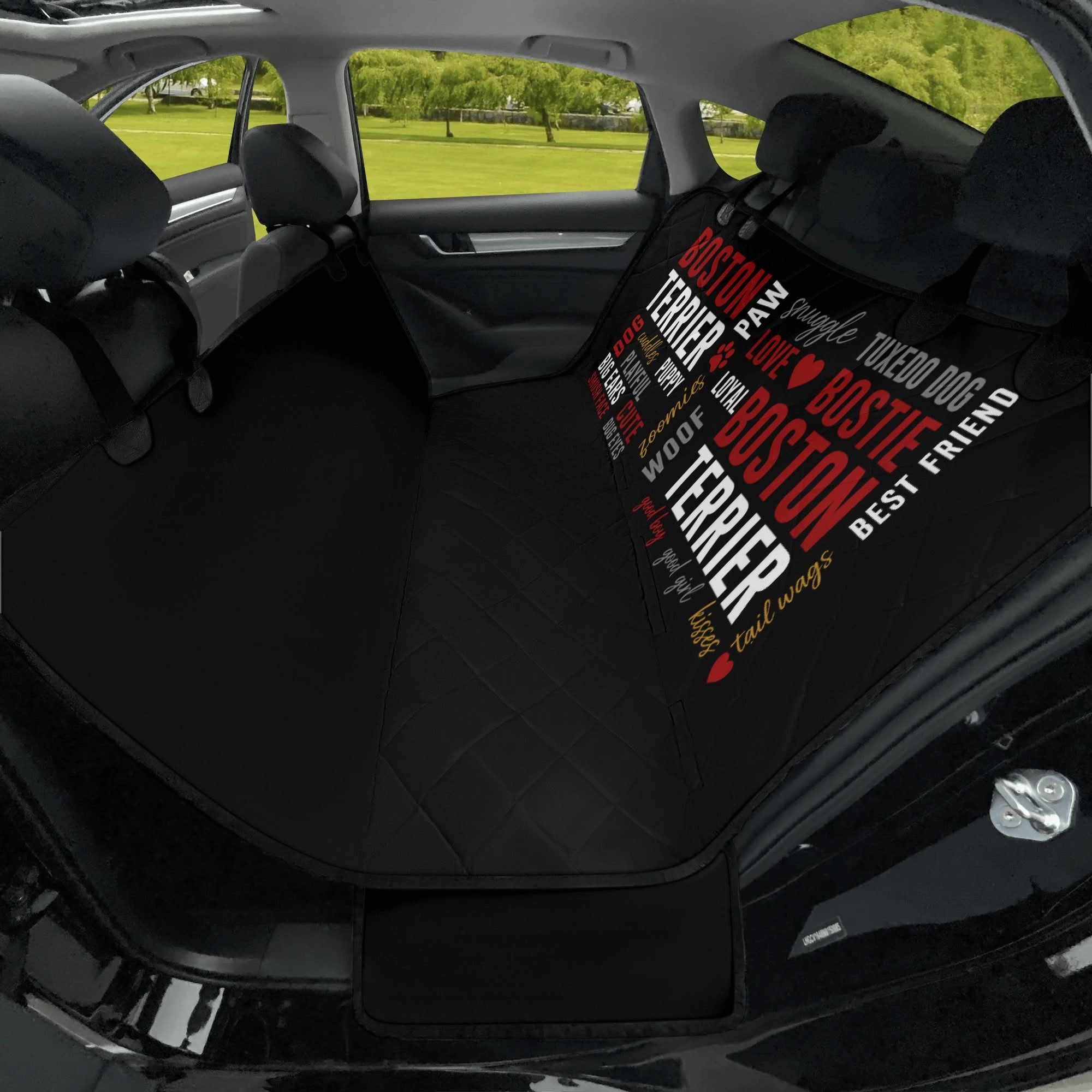 Boston Terrier Word Collage Car Pet Seat Cover – Dog Lover Typography Art .