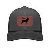 Custom Dog Name With Boston Terrier Silhouette Brown Rectangle Leather Patch Hat Trucker Cap .
