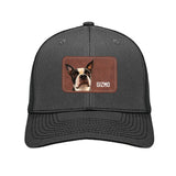 Custom Dog Portrait With Name Brown Rectangle Leather Patch Hat Trucker Cap .
