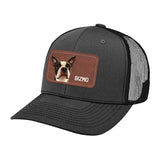 Custom Dog Portrait With Name Brown Rectangle Leather Patch Hat Trucker Cap .