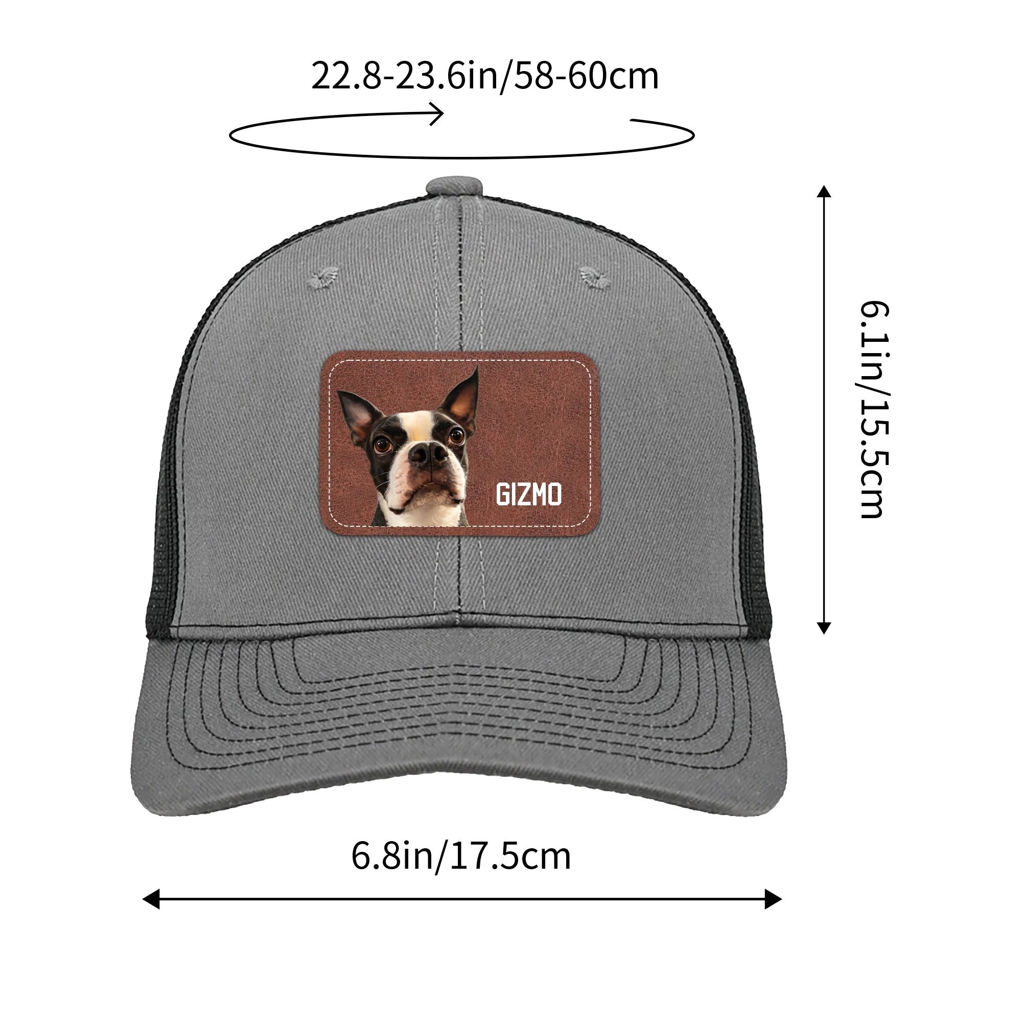 Custom Dog Portrait With Name Brown Rectangle Leather Patch Hat Trucker Cap .