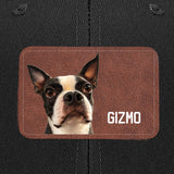 Custom Dog Portrait With Name Brown Rectangle Leather Patch Hat Trucker Cap .