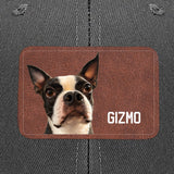 Custom Dog Portrait With Name Brown Rectangle Leather Patch Hat Trucker Cap .