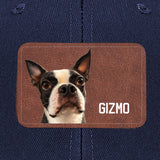 Custom Dog Portrait With Name Brown Rectangle Leather Patch Hat Trucker Cap .