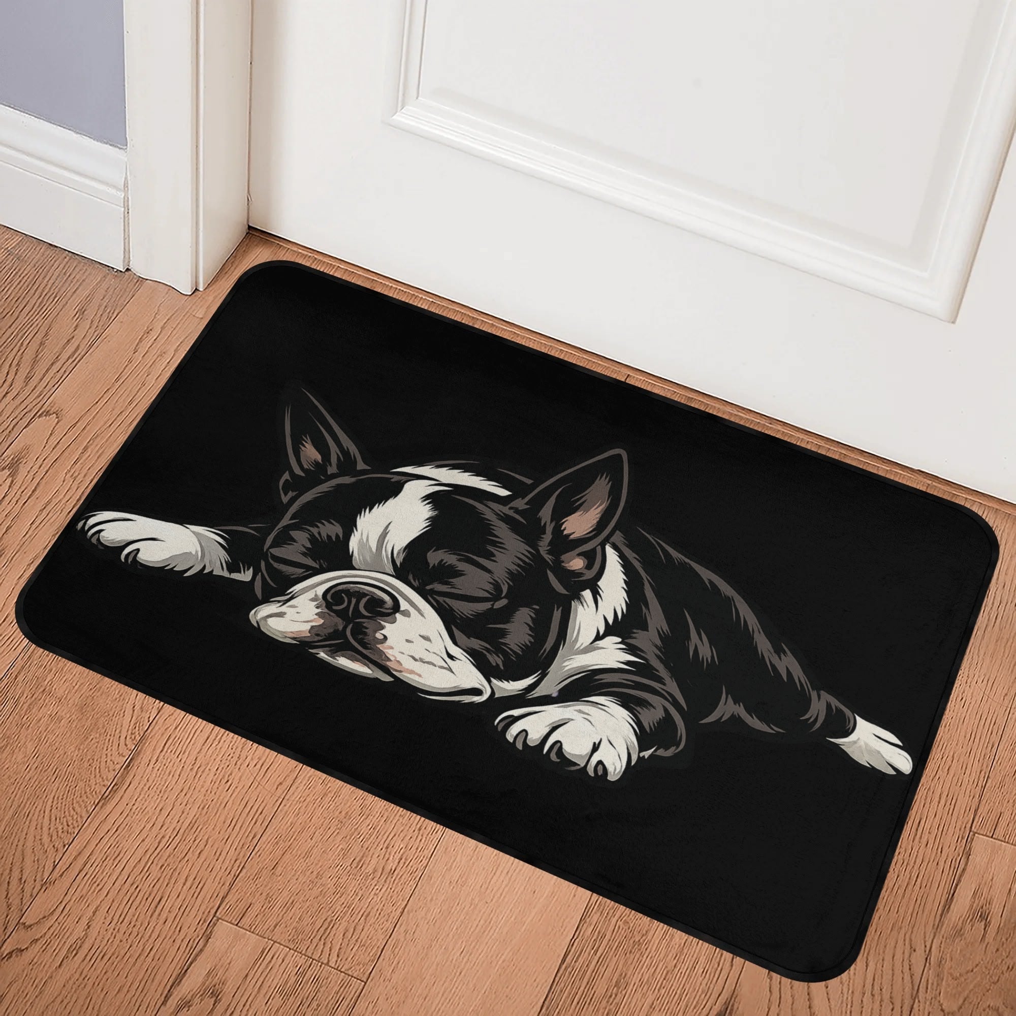 Sleeping Boston Terrier Dog Non-slip Room Rug .